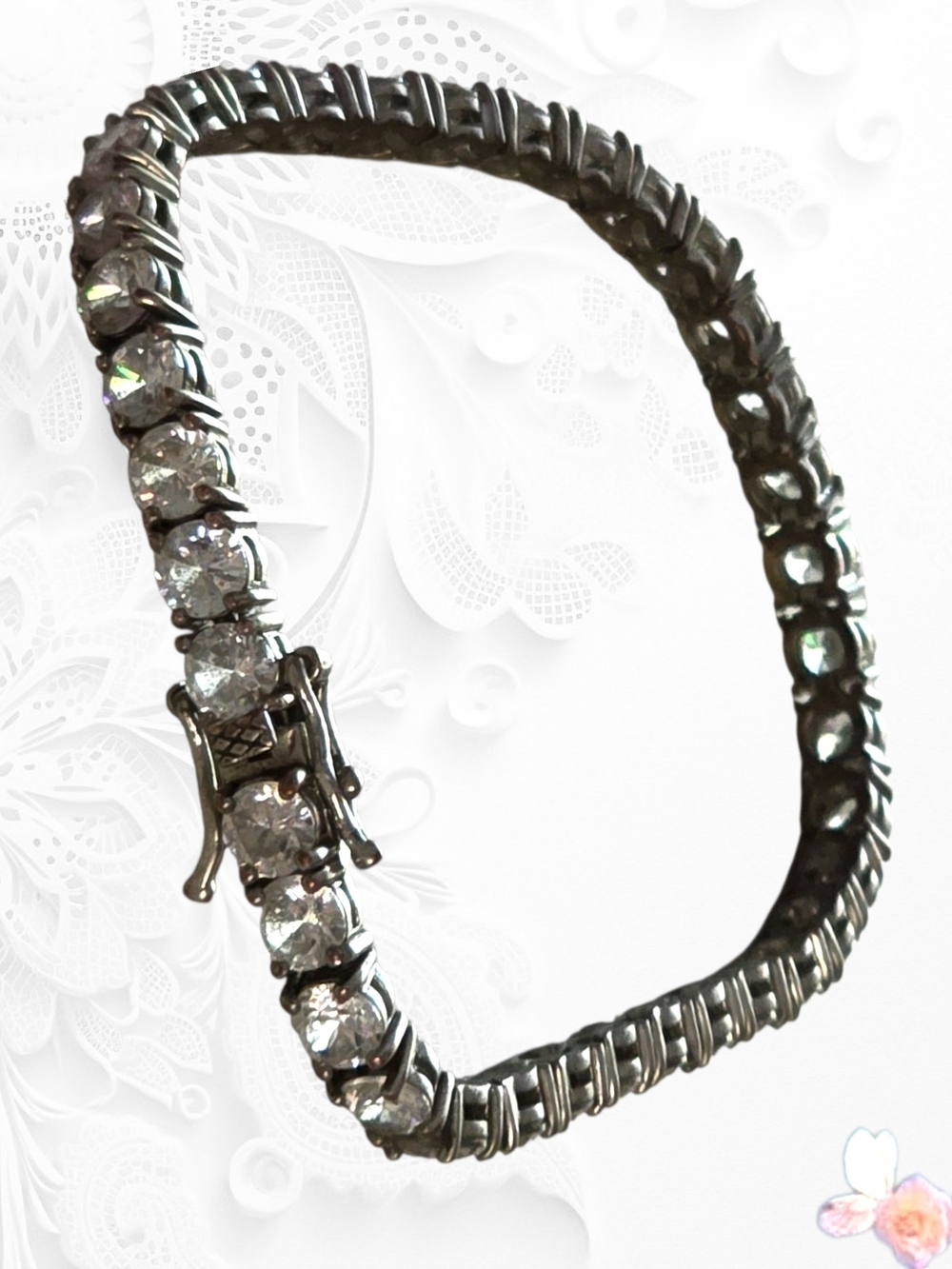 Vintage JCM Tennis Bracelet Round CZ Clear Stone Estate Silver Tone